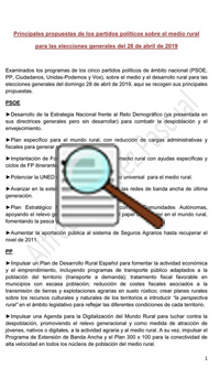 Enominer. Artículo Principales propuestas de los partidos políticos sobre el medio rural para las elecciones generales del 28 de abril de 2019. 
